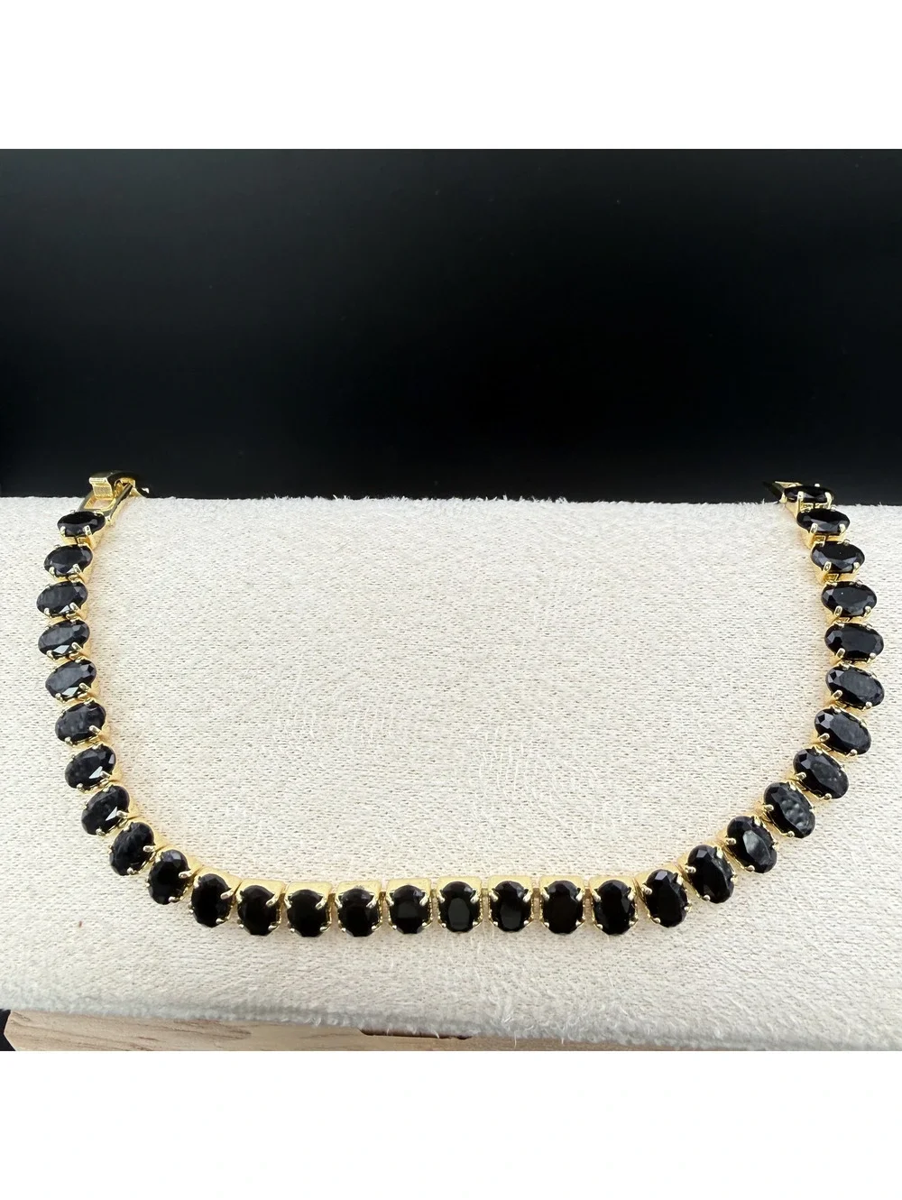 candy+clover black oval crystal gold tone tennis bracelet